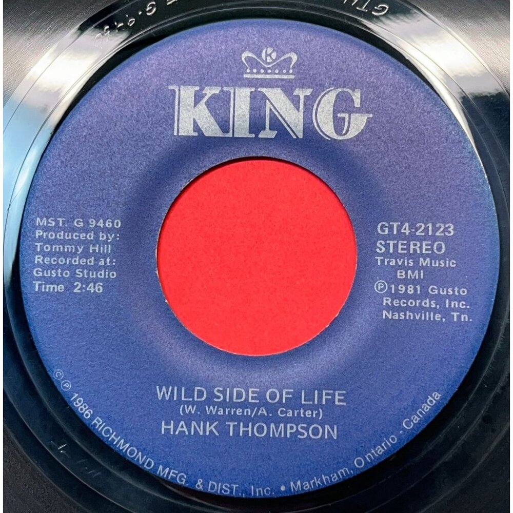 Hank Thompson Wild Side of Life 45 Vinyl On Tap in the Can or In the Bottle